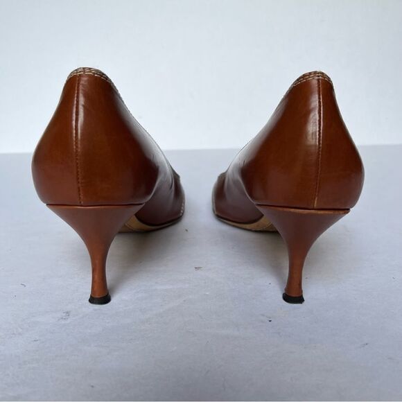 Lambertson Truex Women's Kitten Heel Pumps Caramel Brown Size 38 1/2" - Picture 5 of 8